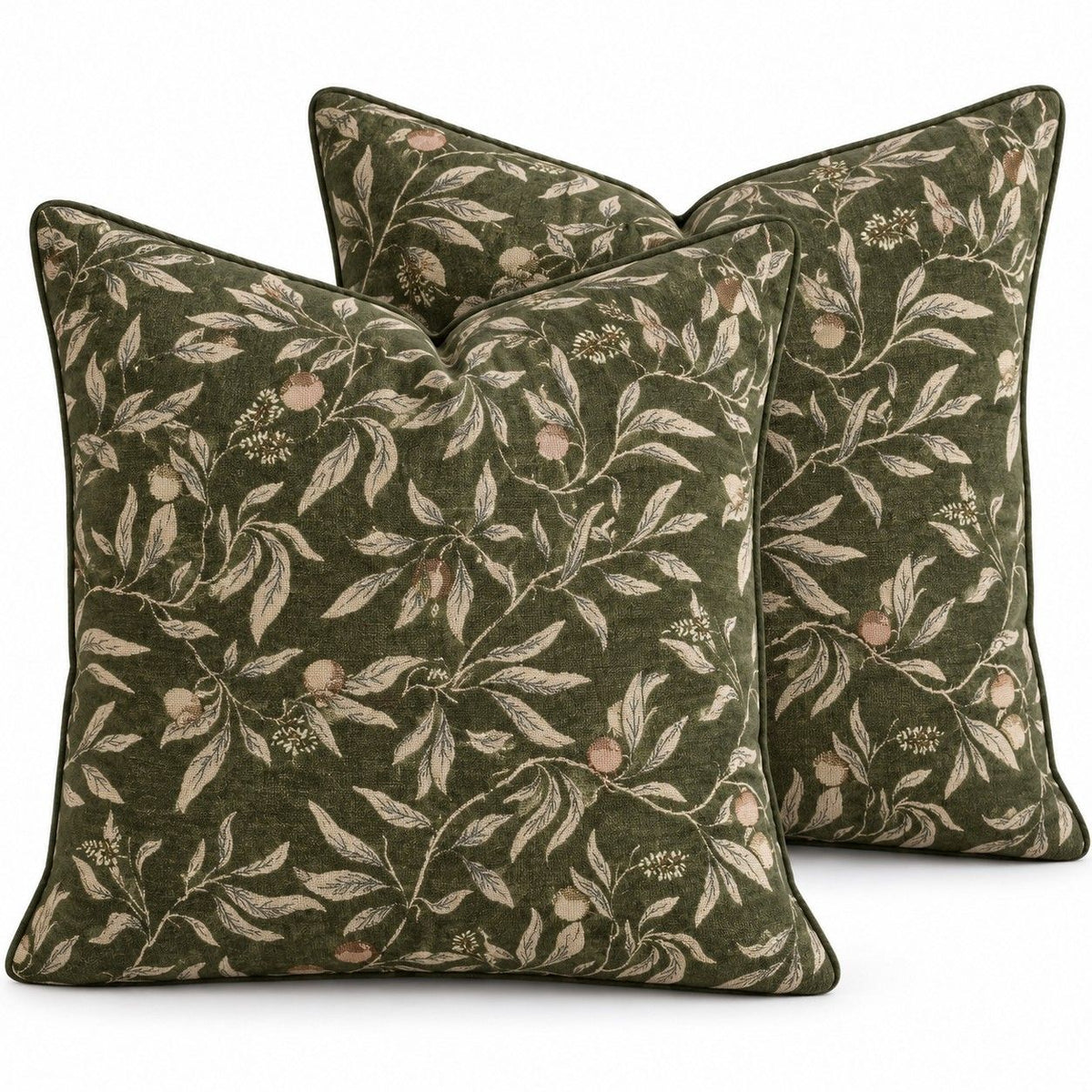 2 Pack Botanical Leaf Velvet Throw Pillow Covers 18 x 18 Inch with Piped Edges