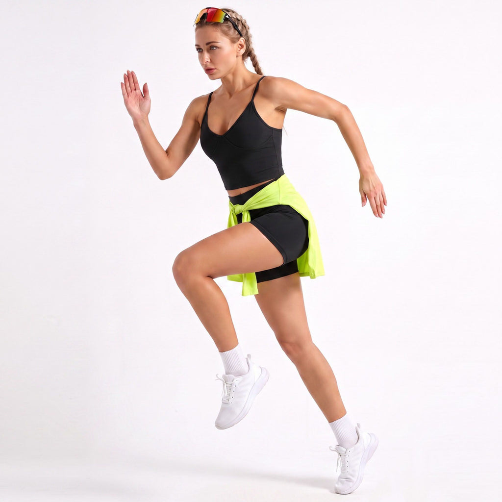 V Neck Longline Sports Bra Adjustable Strap Workout Crop Top