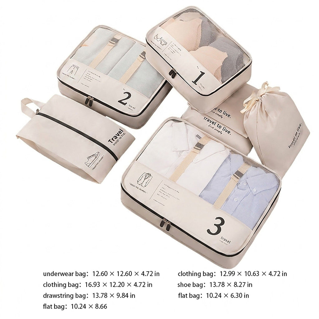Travel Packing Cube Set with Mesh Organizer Bags Zipper Pouches Drawstring Storage Lightweight Luggage Set