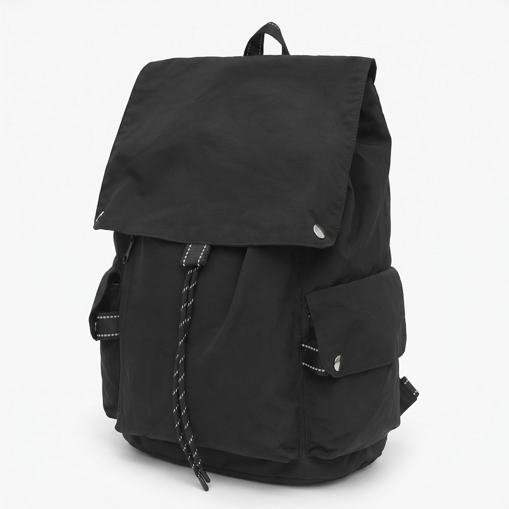 Canvas Flap Backpack with Drawstring Closure Side Pockets and Adjustable Shoulder Straps