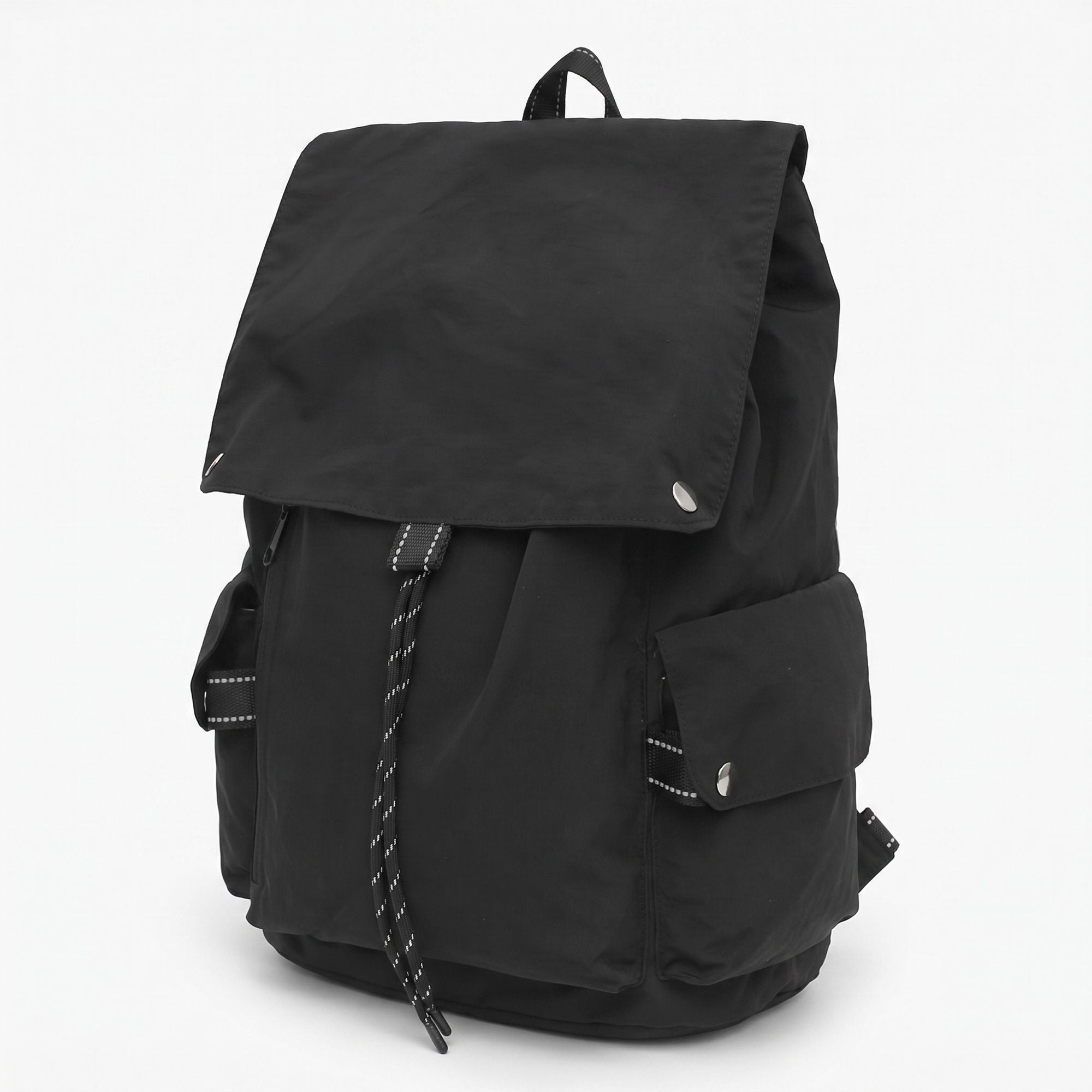 Canvas Flap Backpack with Drawstring Closure Side Pockets and Adjustable Shoulder Straps