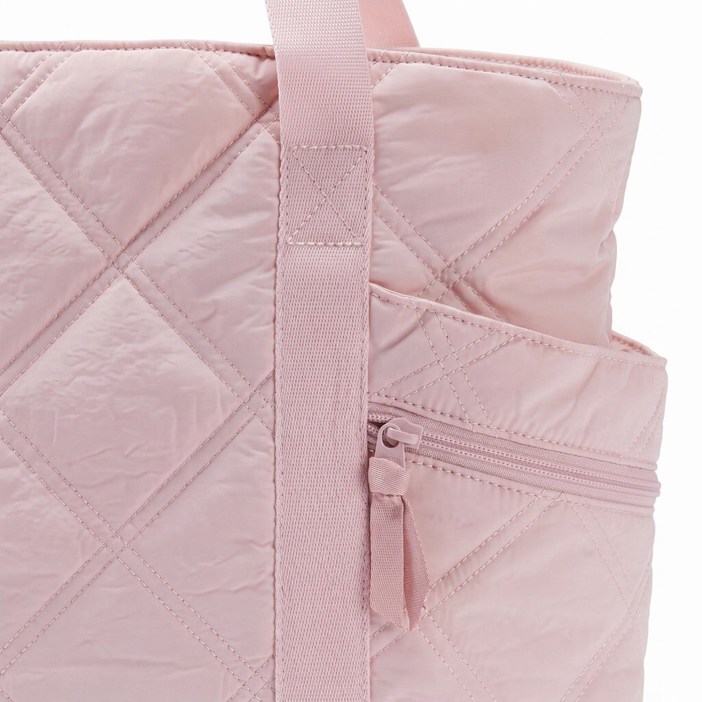 Oversized Quilted Tote Bag with Exterior Zip Pockets and Long Shoulder Straps 15.5x12.5x6.5in