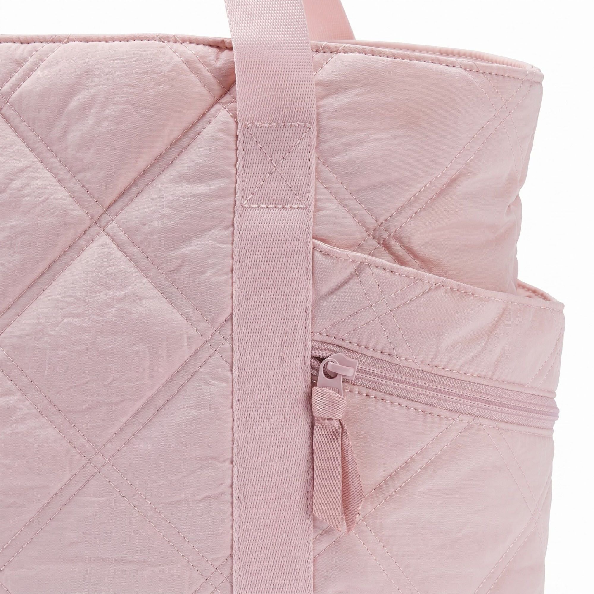 Oversized Quilted Tote Bag with Exterior Zip Pockets and Long Shoulder Straps 15.5x12.5x6.5in