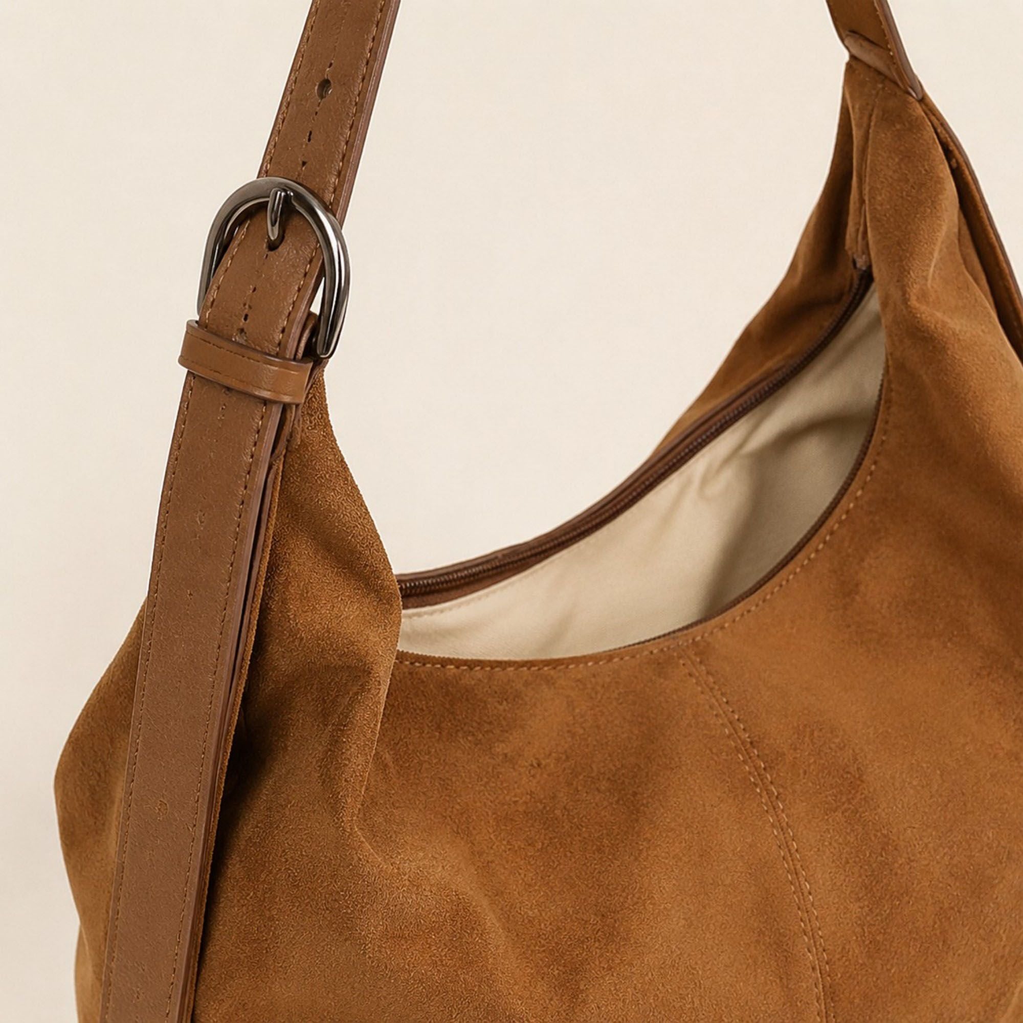 Faux Suede Slouchy Hobo Shoulder Bag