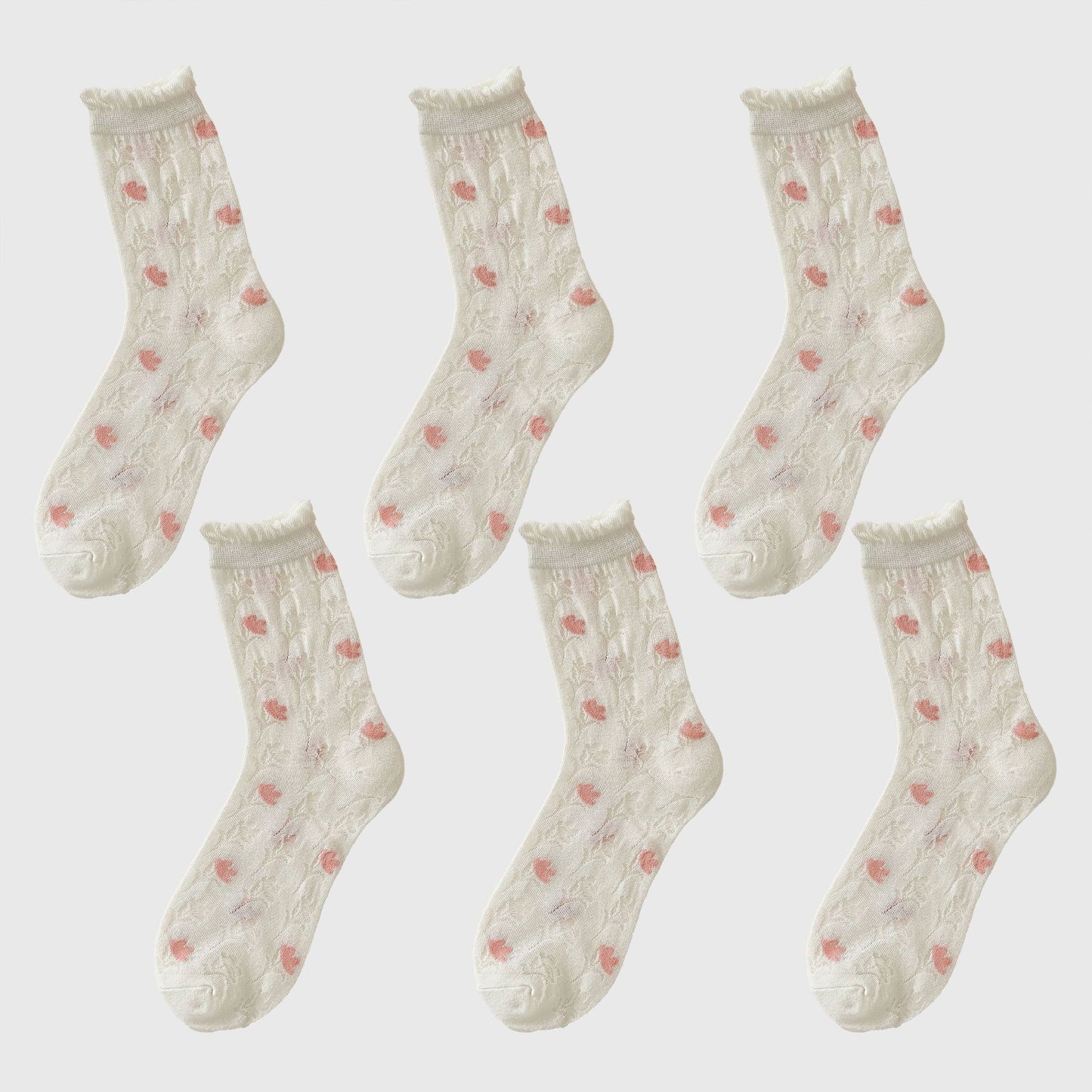 Anna-Kaci Women's Sheer Floral Embroidered Ankle Socks with Ruffle Cuff 6Pk