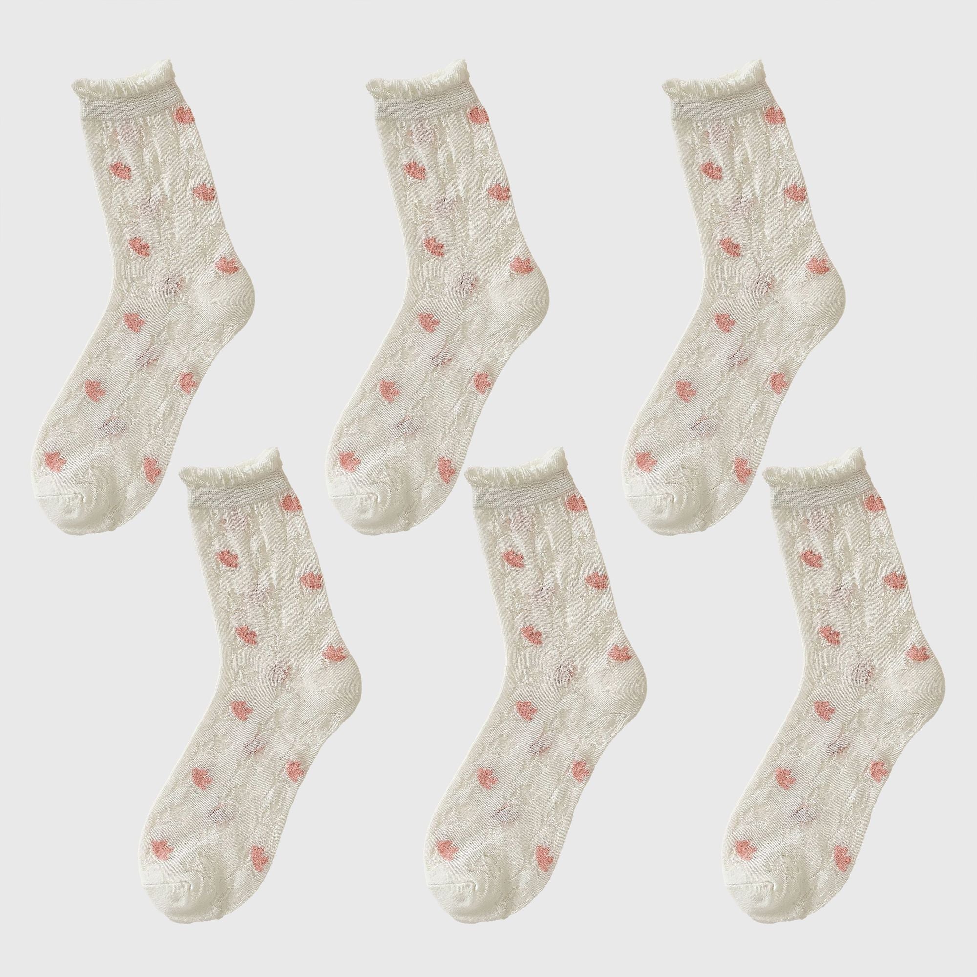 Anna-Kaci Women's Sheer Floral Embroidered Ankle Socks with Ruffle Cuff 6Pk