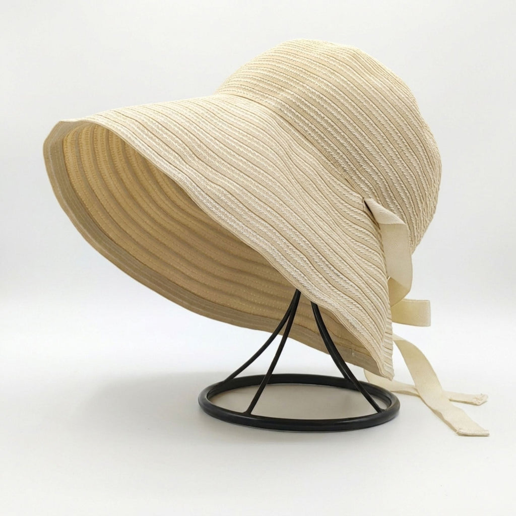 Striped Wide Brim Sun Hat with Tie Back