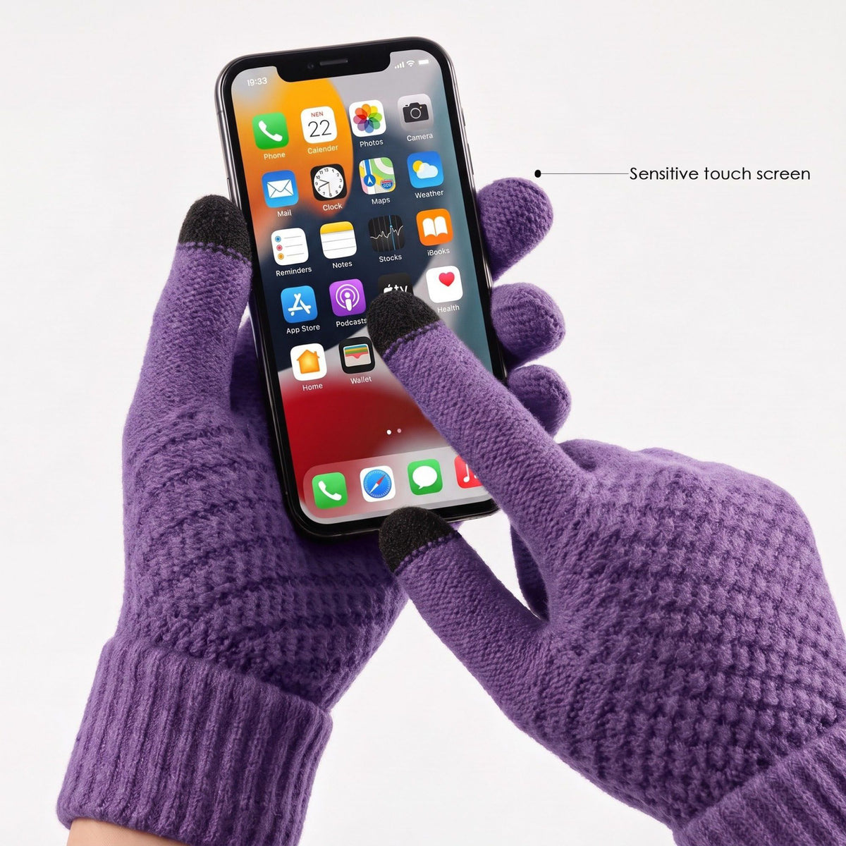 4 Piece Knit Winter Hat Scarf Touchscreen Gloves and Socks Set