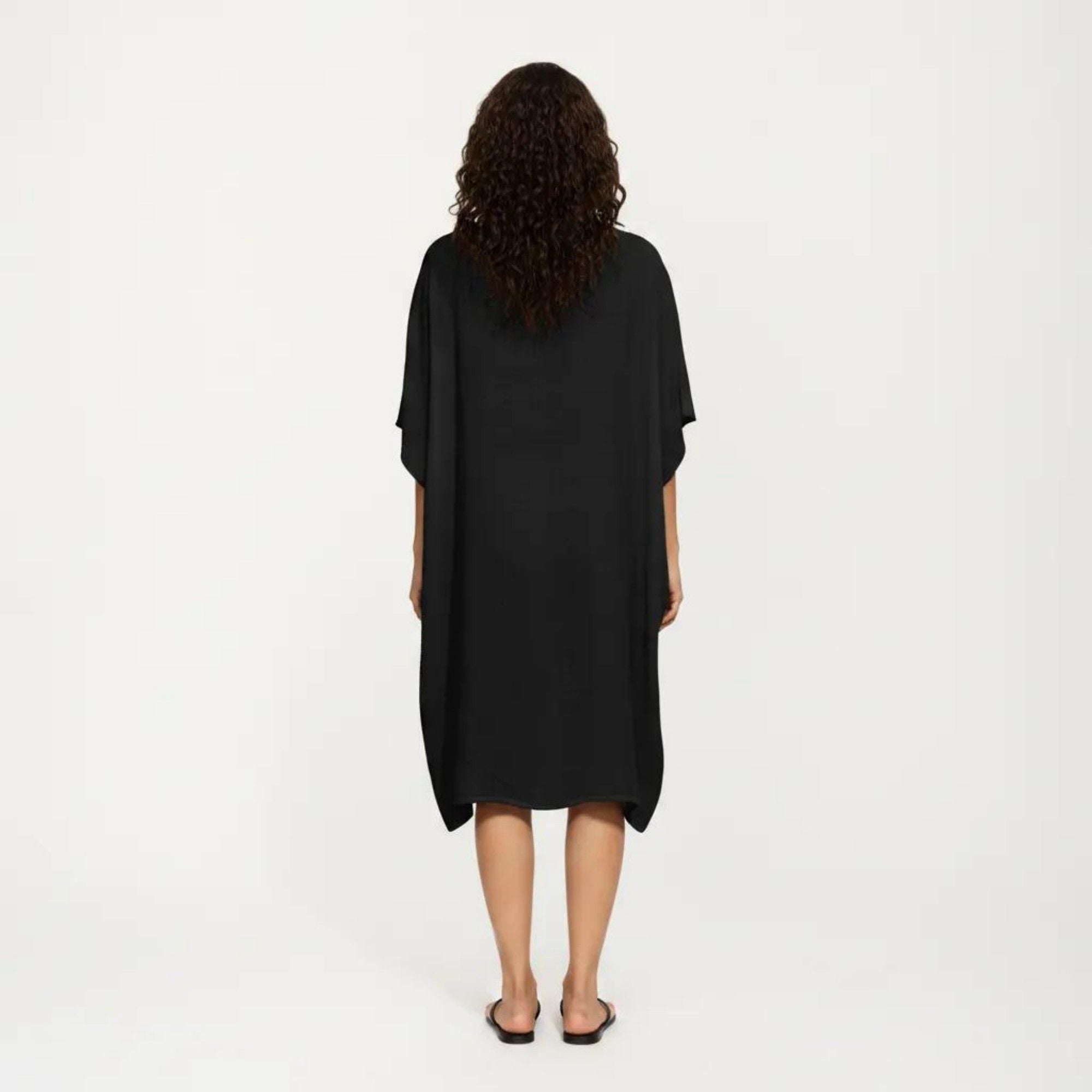 Anna-Kaci Women's Crochet Trim Swim Cover Up Dress Loose Short Sleeve Lightweight Beach Kaftan