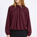 Mock Neck Blouson Long Sleeve Dressy Pullover Blouse