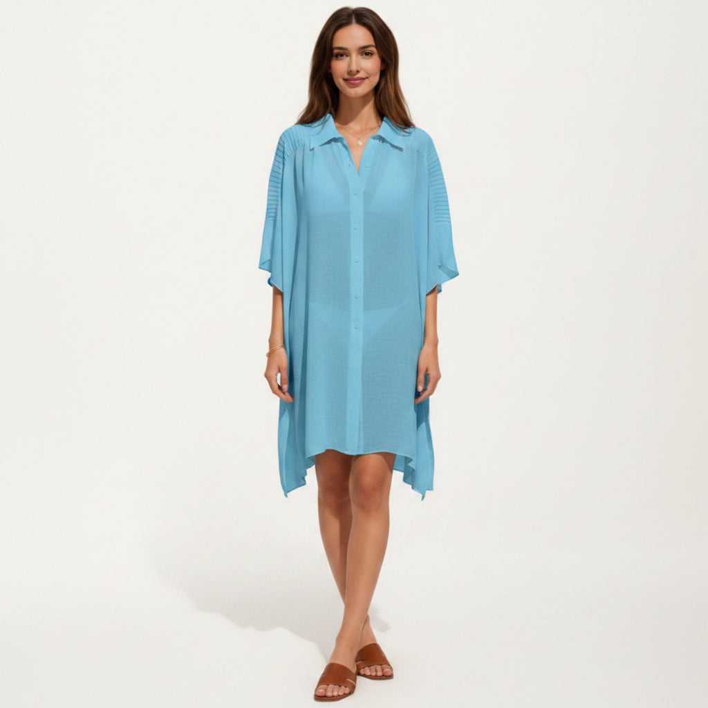 Anna-Kaci Women's Button Front Swim Cover Up Shirt Dress Loose Lightweight Beach Kaftan