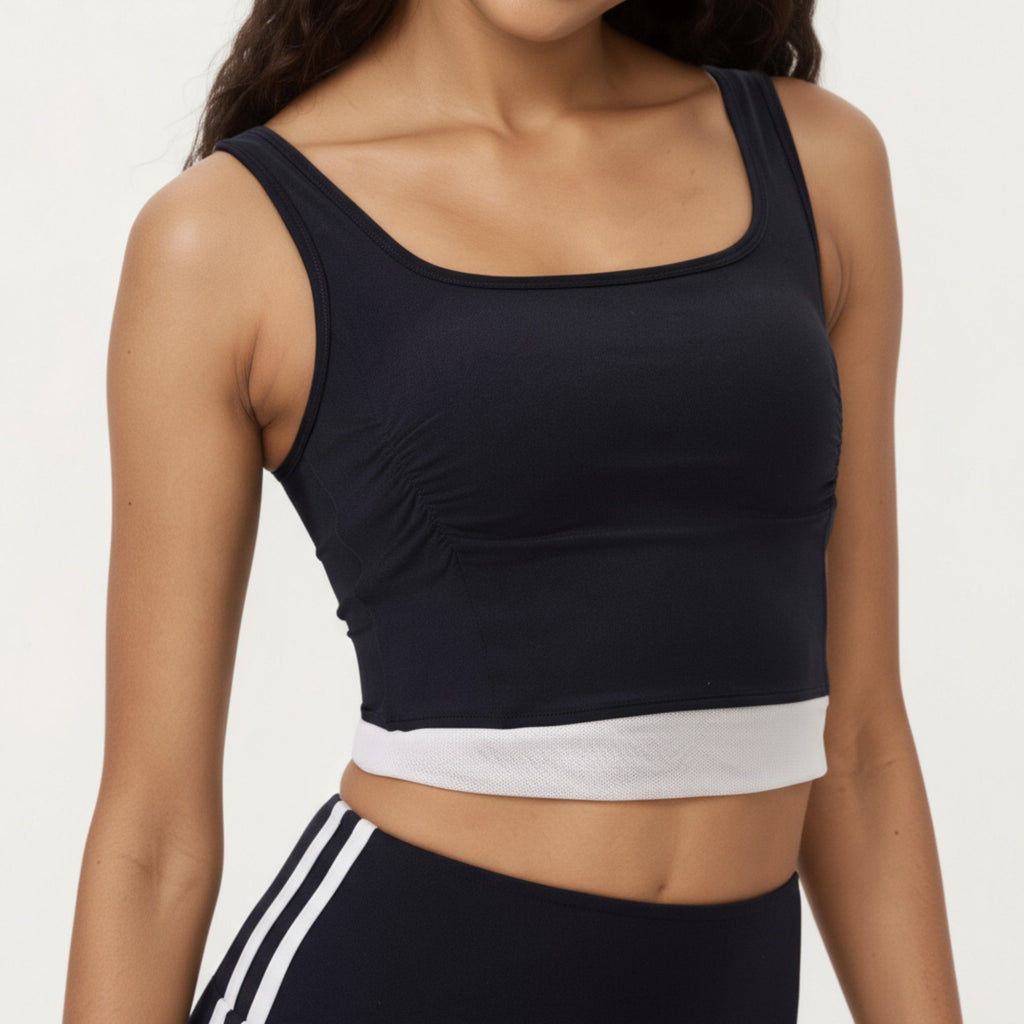 Anna-Kaci Active Women's Square Neck Cropped Active Tank Top with Contrast Elastic Hem