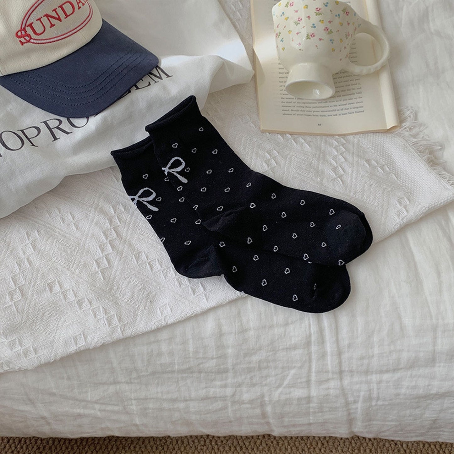 Anna-Kaci Women's Cotton Bow - Heart Pattern Ankle Socks 6pk