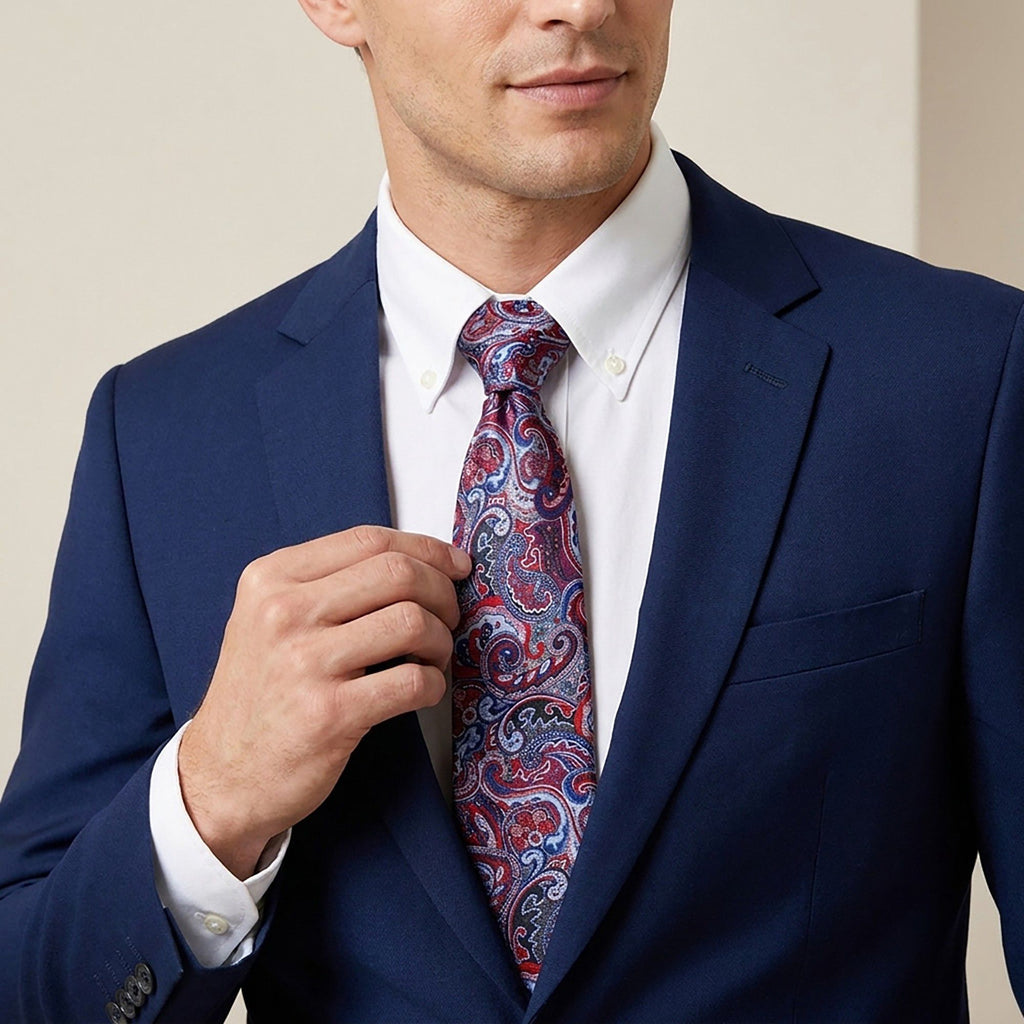 Men's Paisley Tie Gift Set with Matching Pocket Square Cufflinks and Silver Tie Clip