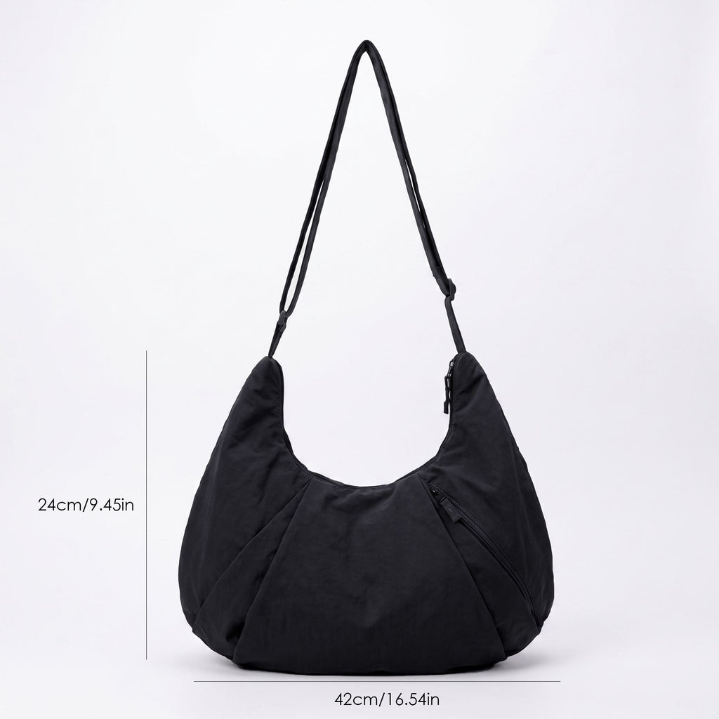 Soft Crescent Hobo Shoulder Bag with Adjustable Strap and Zipper Pockets
