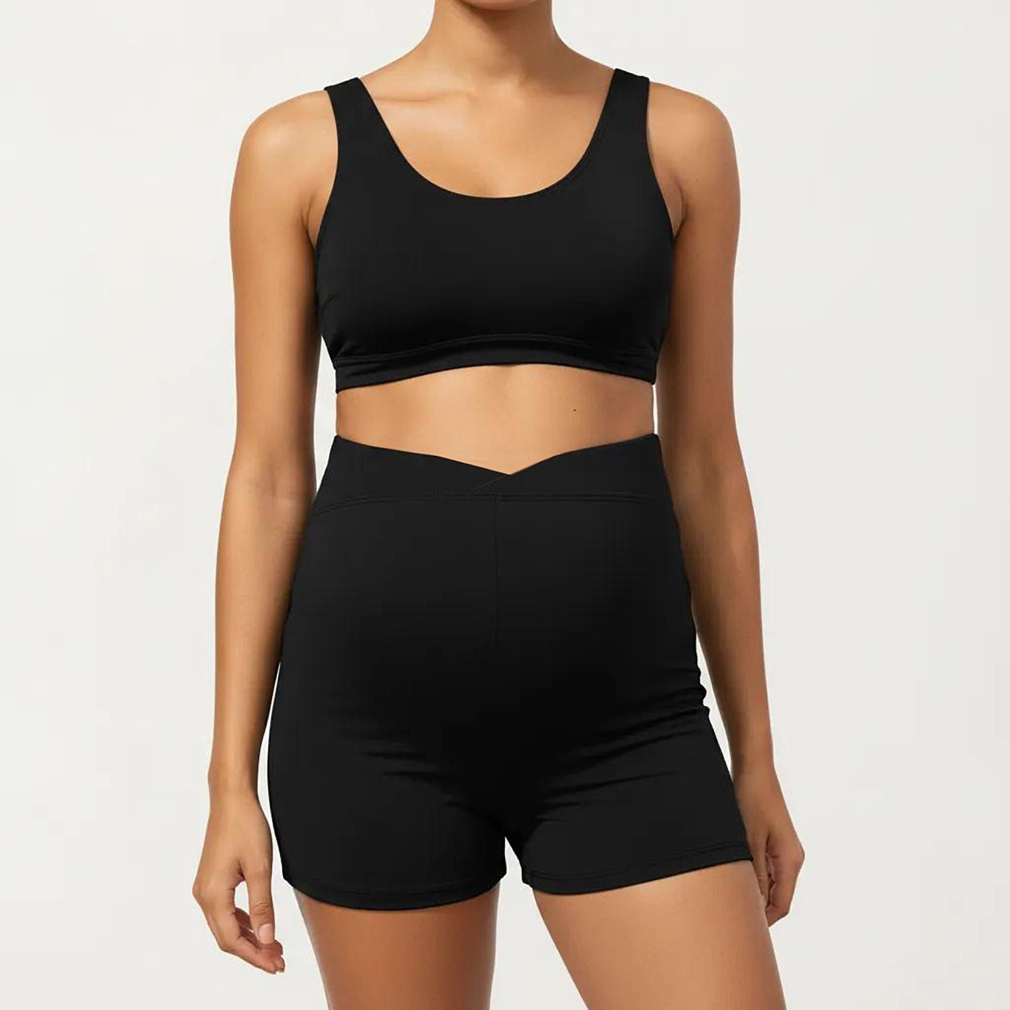 Anna-Kaci Swim Women's Two-Piece Maternity Swimwear Set with Cropped Tank Top and High-Waisted Shorts