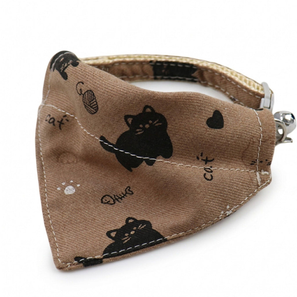 Pet Cat and Dog Bandana Collar with Bell Adjustable Cartoon Cat Print Scarf Bib