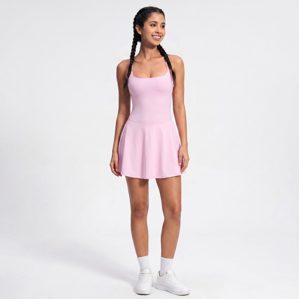 Cami Strap Active Dress Scoop Neck Flared Skirt Workout Yoga Tennis Dress