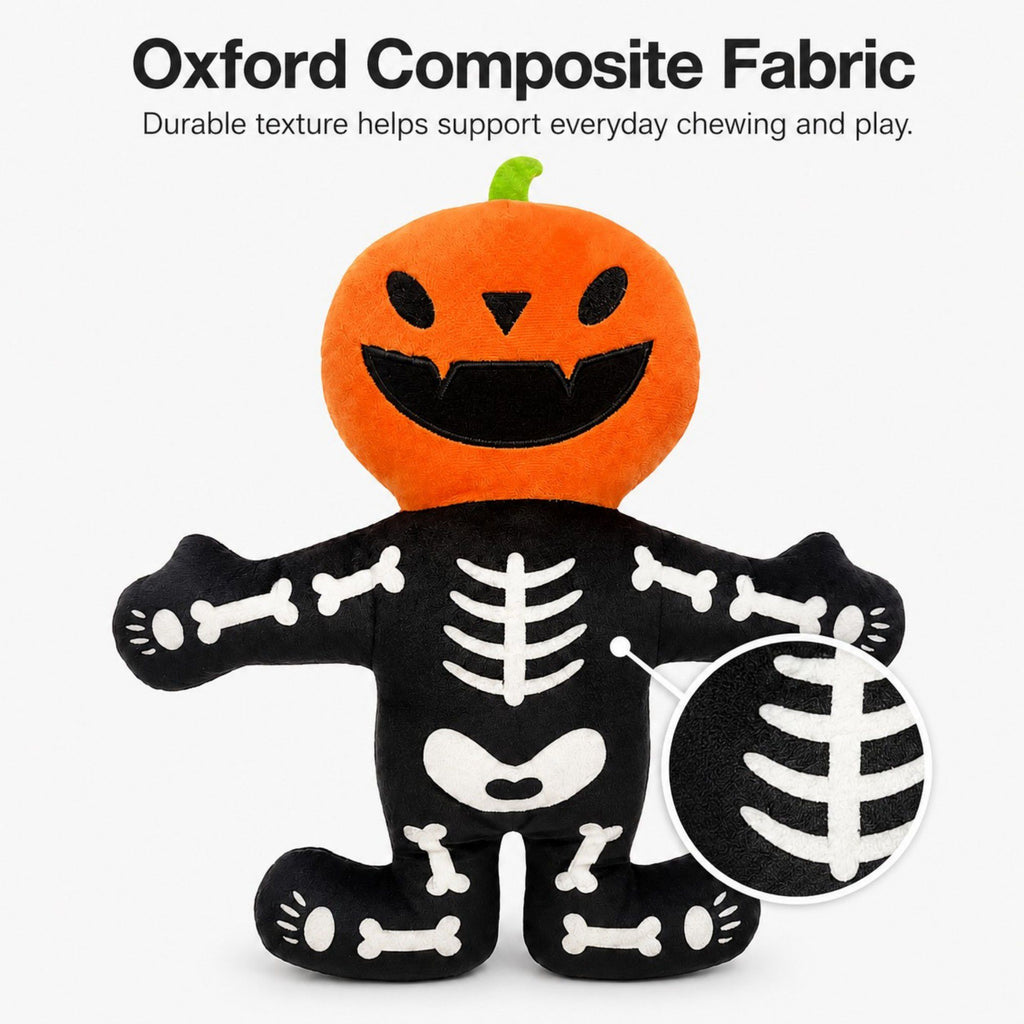 Halloween Pumpkin Skeleton Dog Toy with Built-In Squeaker and Plush Fabric