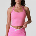 Padded Halter Sports Bra Tank Top Contrast Trim Workout Yoga Crop Top