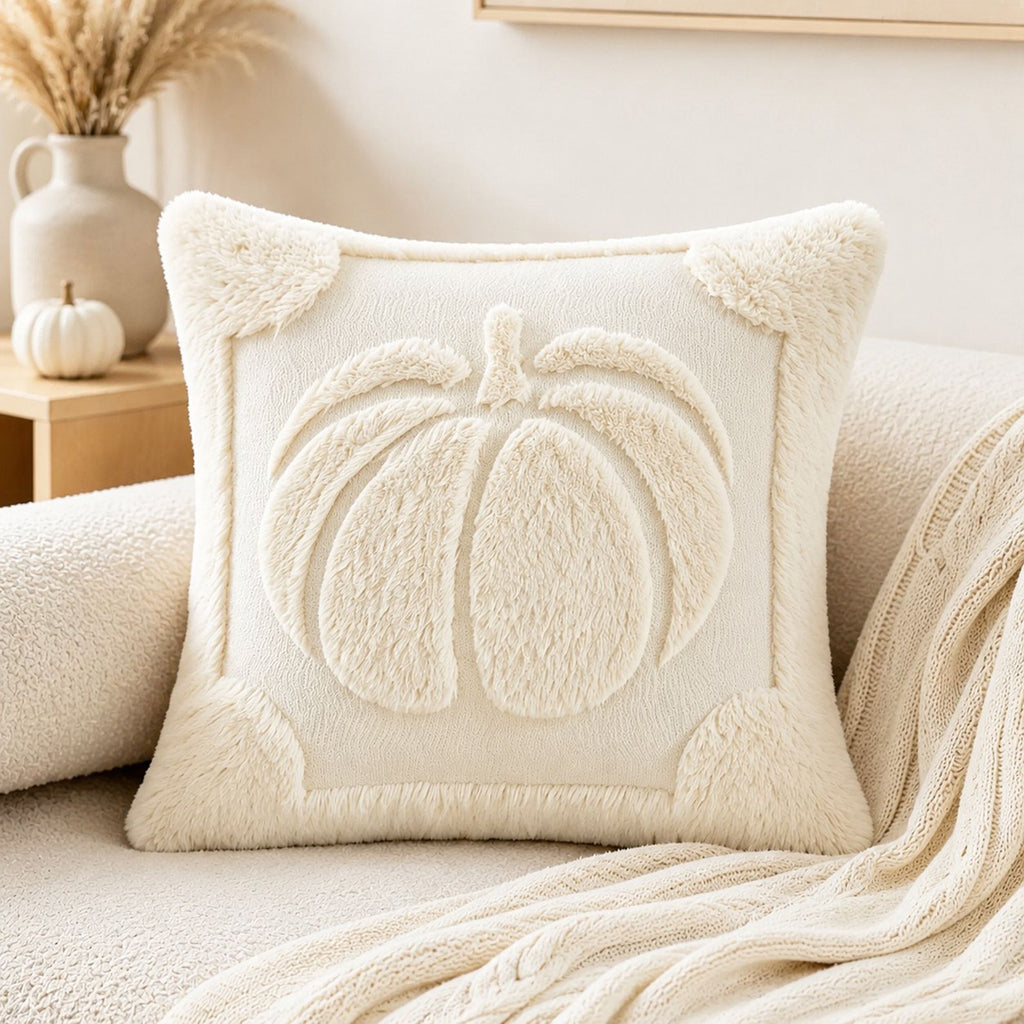 Plush Pumpkin Throw Pillow Cover for Fall and Thanksgiving Decor