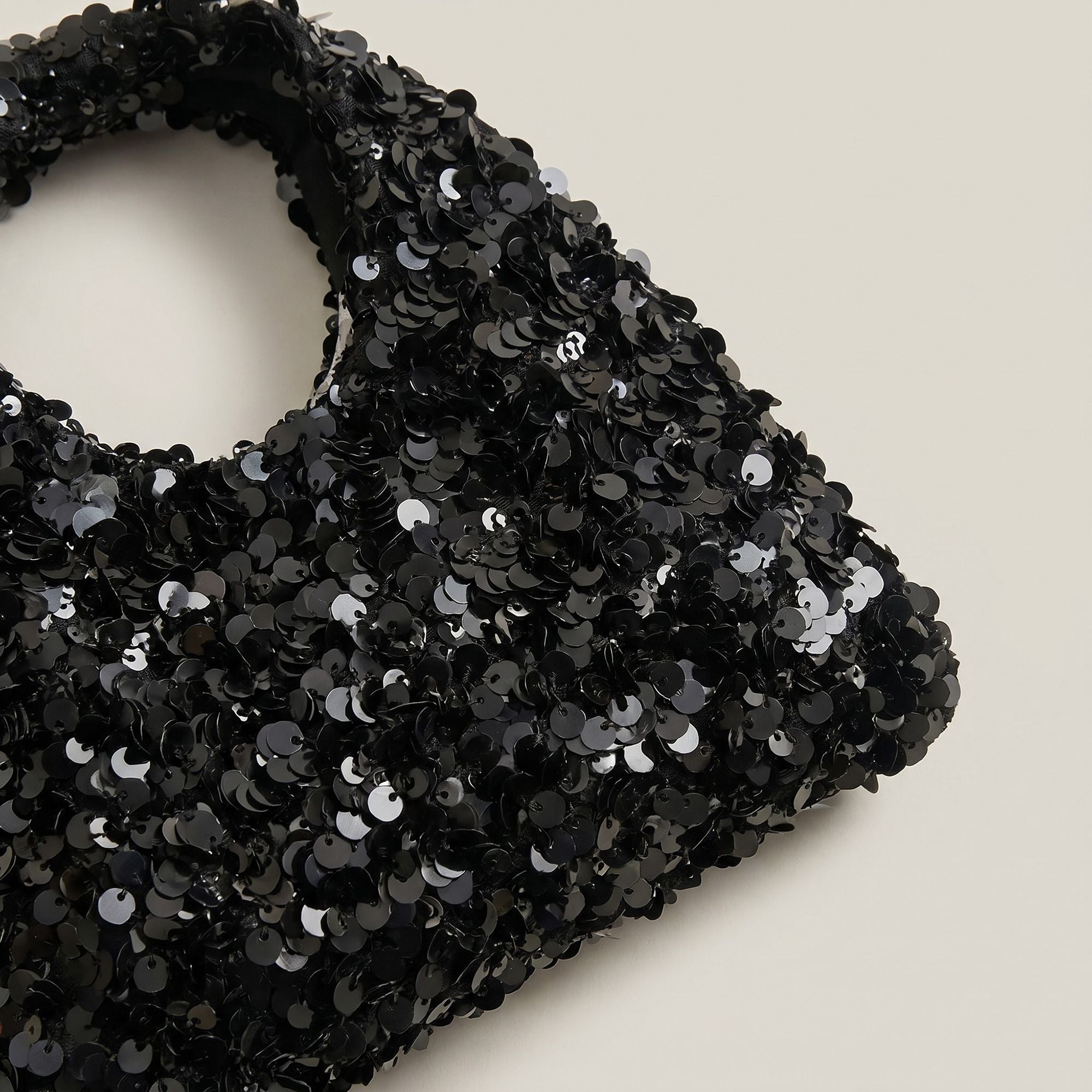 Sequin Top Handle Mini Bag with Round Cutout Handle and Chain Strap