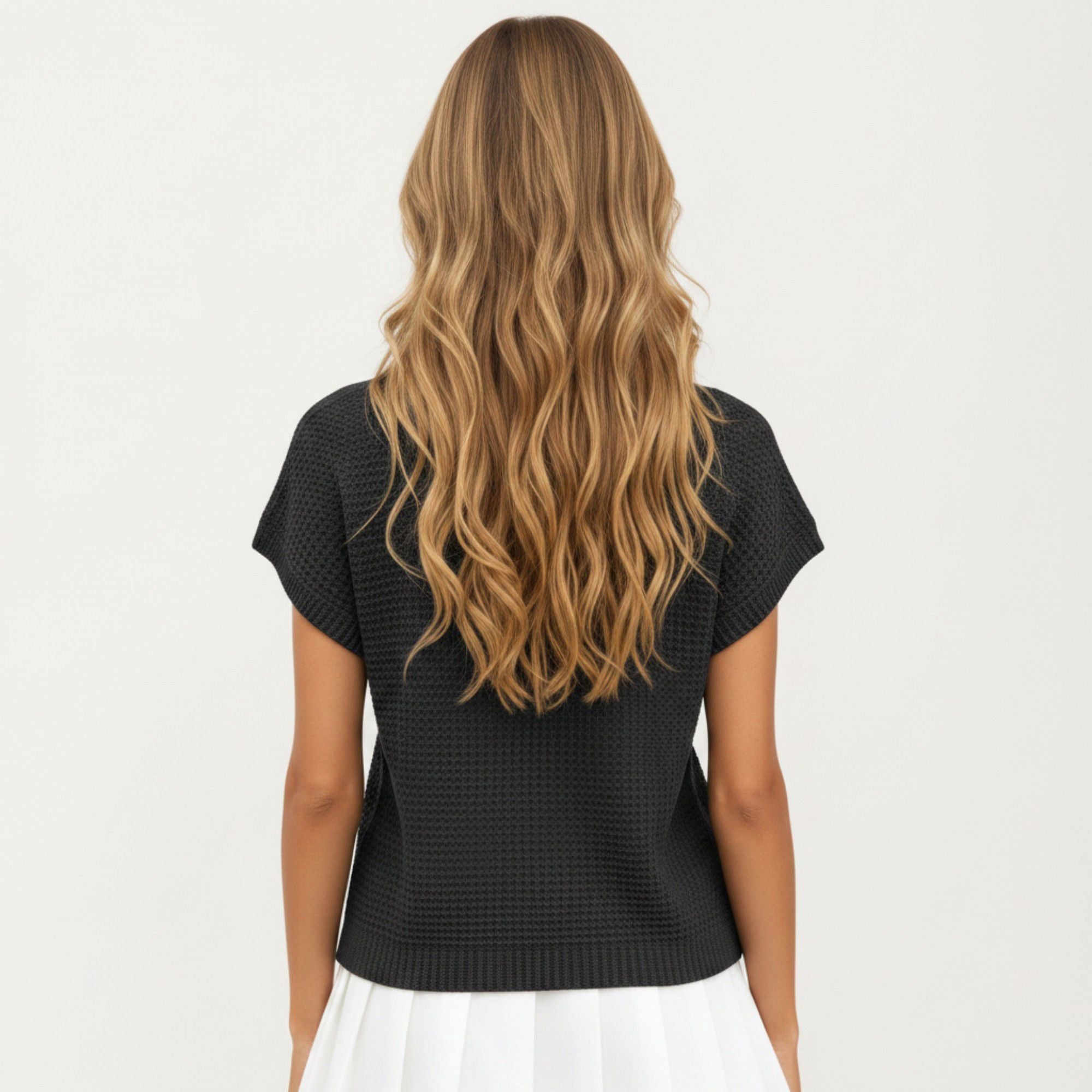 Anna-Kaci Women's Short Sleeve Textured Knit Top with Crew Neck Ribbed Trim and Relaxed Fit