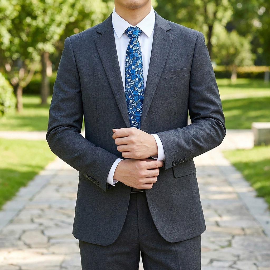 Men's Floral Print Tie with Woven Botanical Pattern and Classic Tapered Design