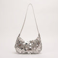 Sequin Crescent Shoulder Bag with Disc Paillette Details and Slim Strap