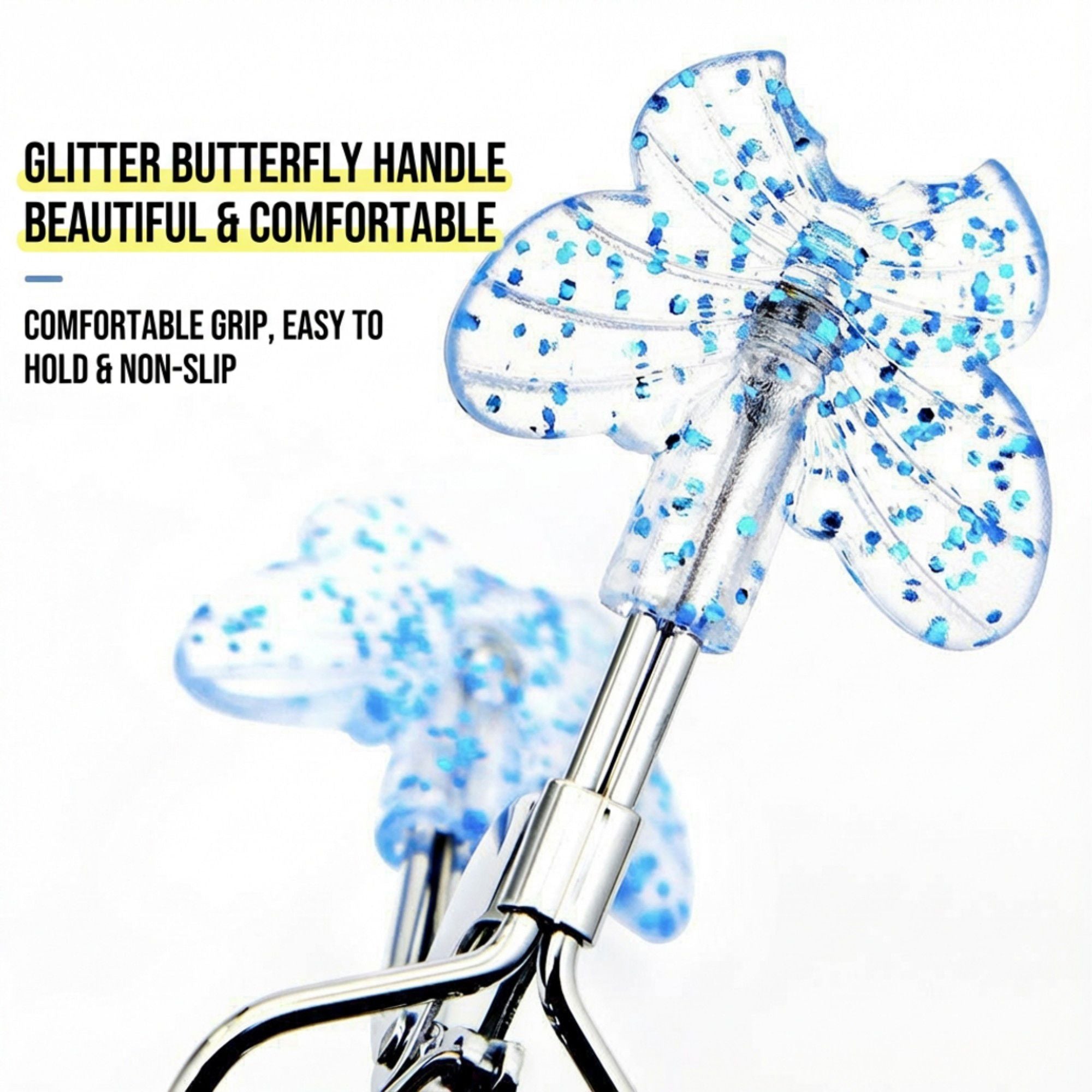 2-Piece Eyelash Curler Set with Butterfly Handle Design for Natural Lash Lift and Eye Makeup Prep