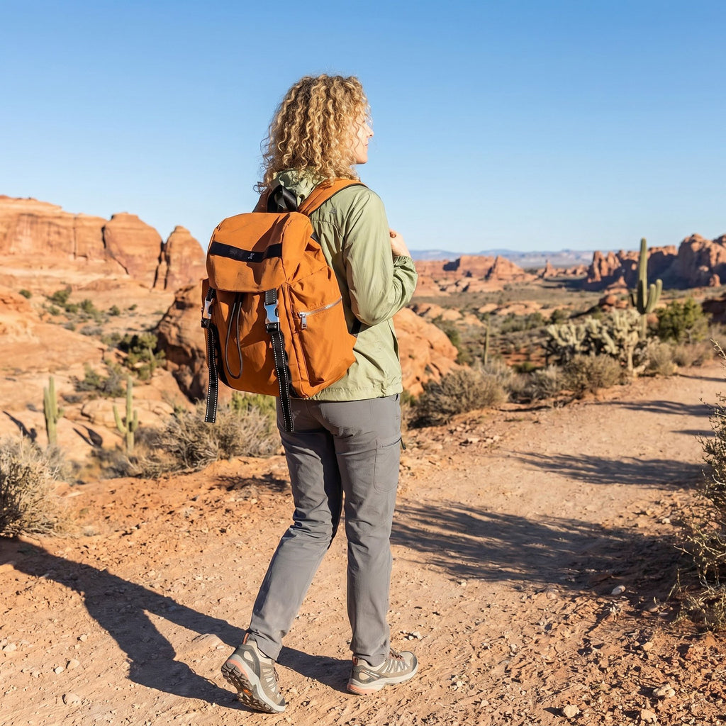 Flap Drawstring Backpack with Dual Buckle Straps and Zippered Side Pockets