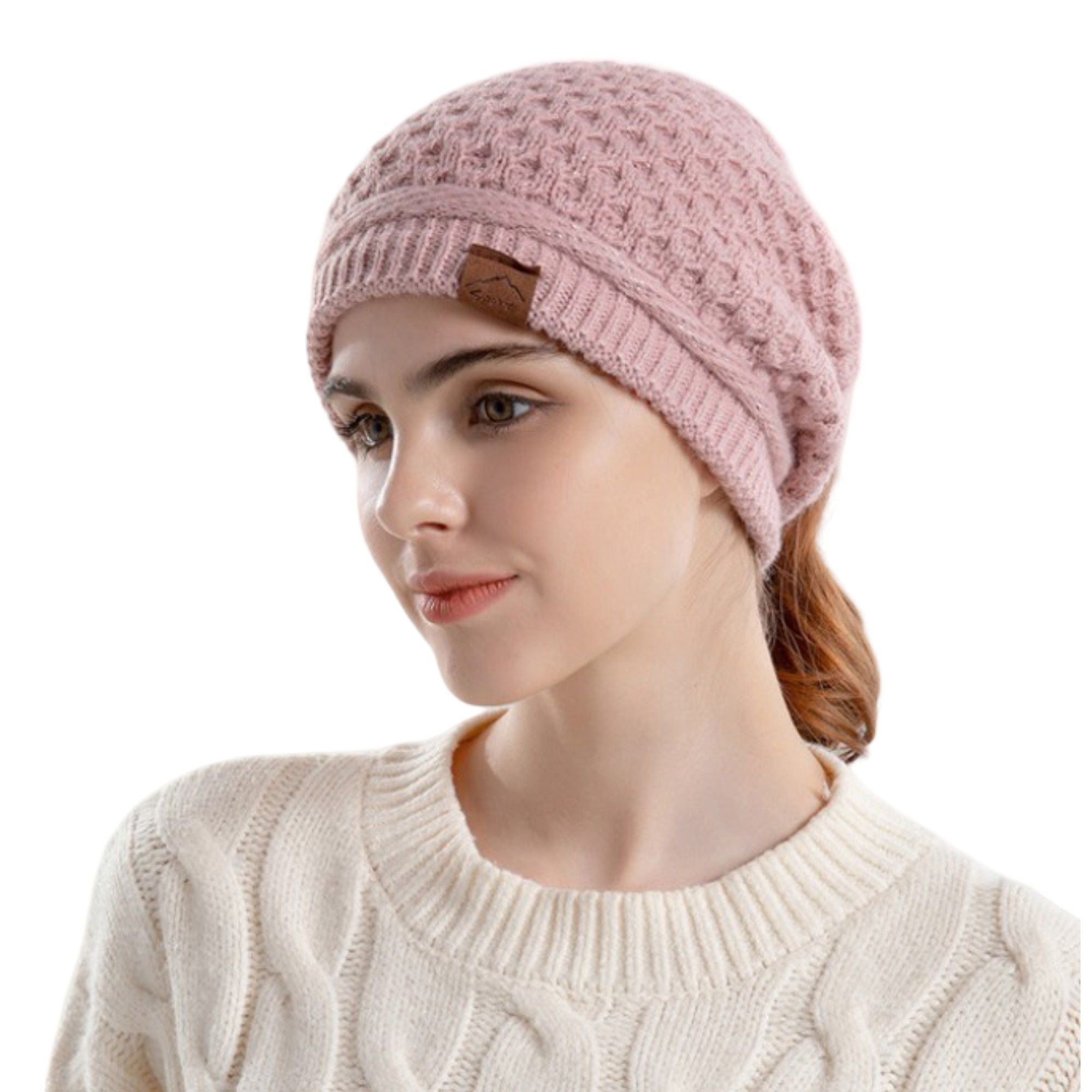 Anna-Kaci Womens Knit Beanie Hat with Ponytail Opening Soft Slouchy Winter Cap