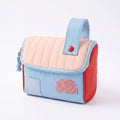 Womens Quilted Makeup Bag with Handle and Colorblock Patch Design