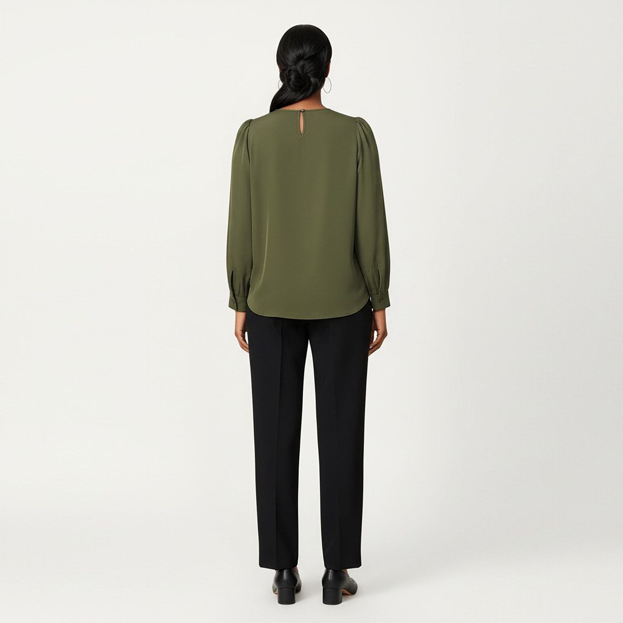Anna-Kaci Women's Plus Size Long Sleeve Keyhole Neck Pullover Blouse with Soft Draped Fabric and Relaxed Fit