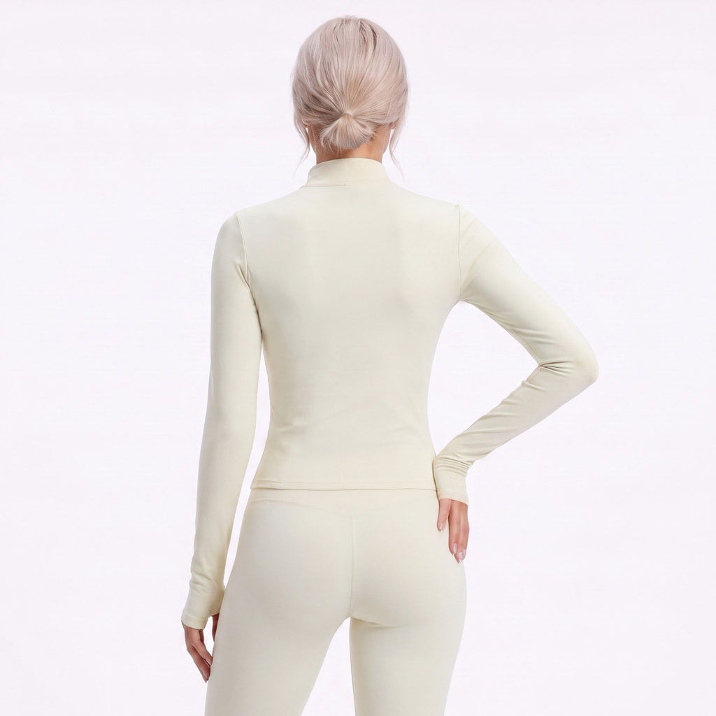 Full Zip Workout Jacket with Thumbholes and Zipper Pockets