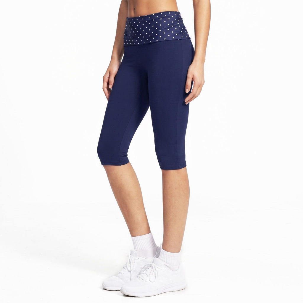 Polka Dot Foldover Waist Capri Leggings Fitted Cropped Yoga Pants for Gym Workouts Dance