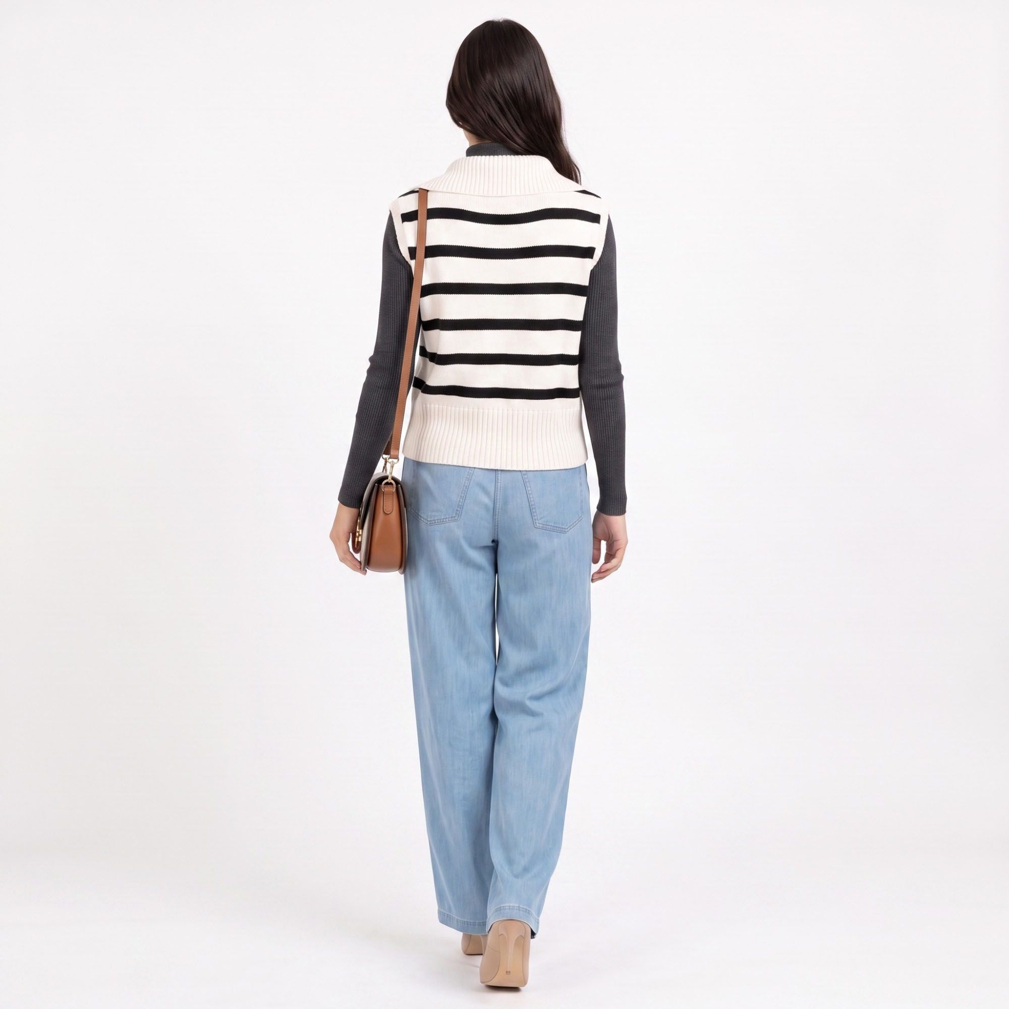 Striped Quarter Zip Sleeveless Sweater Vest