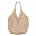 Crochet Knit Tote Bag Openwork Shoulder Bag with Heart Inspired Detail