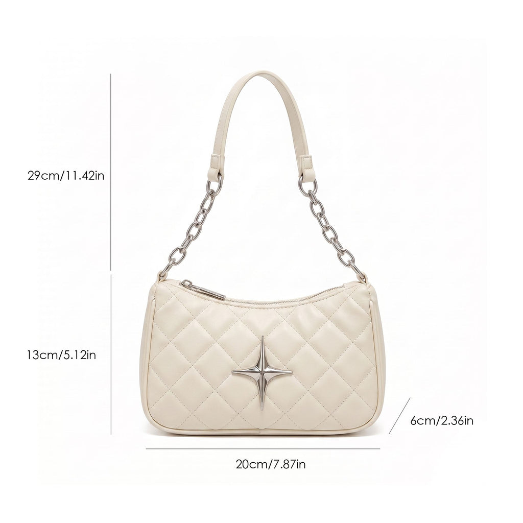 Quilted Shoulder Bag with Chain Strap and Star Accent