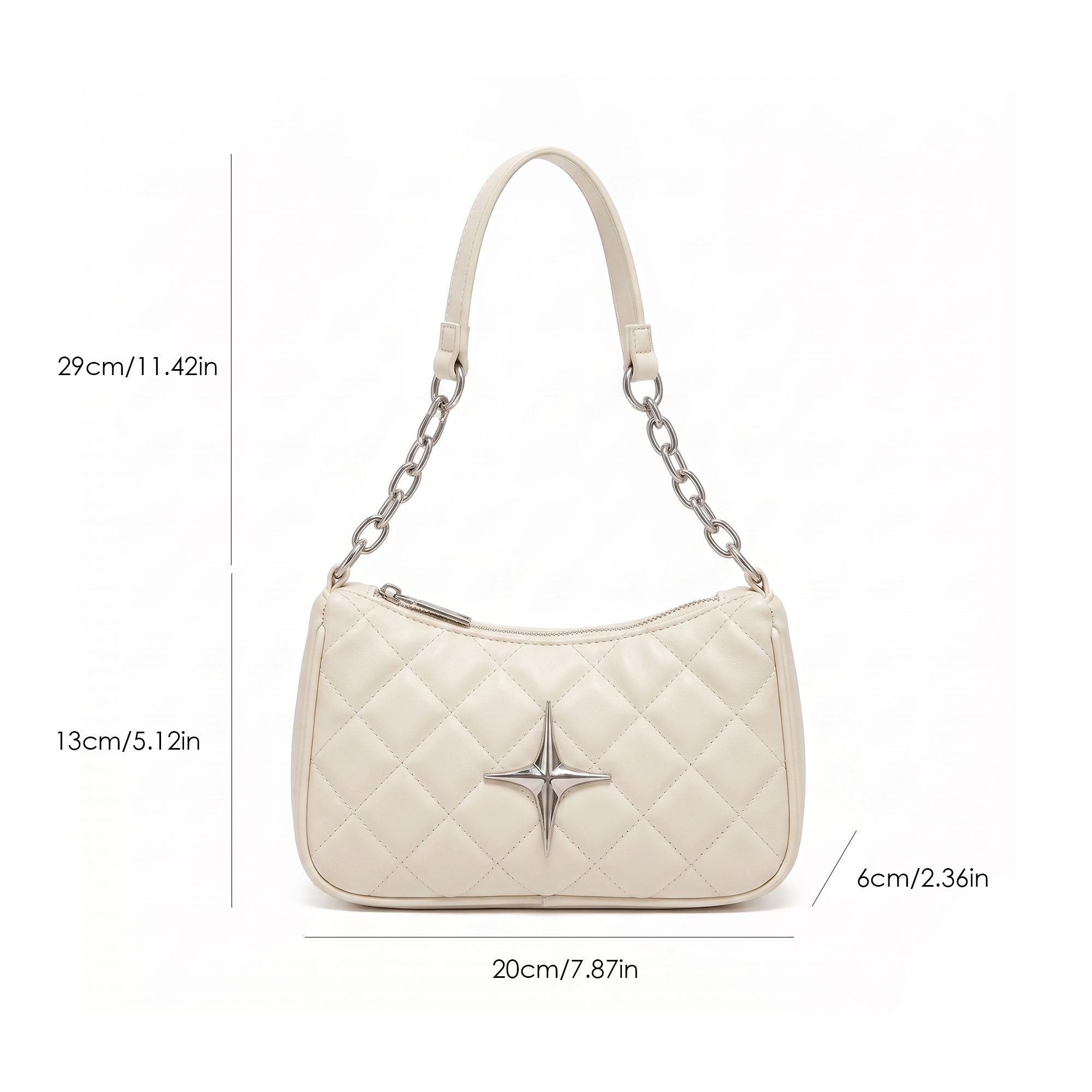 Quilted Shoulder Bag with Chain Strap and Star Accent