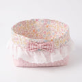 Floral Gingham Quilted Storage Basket with Lace Eyelet Ruffle & Bow
