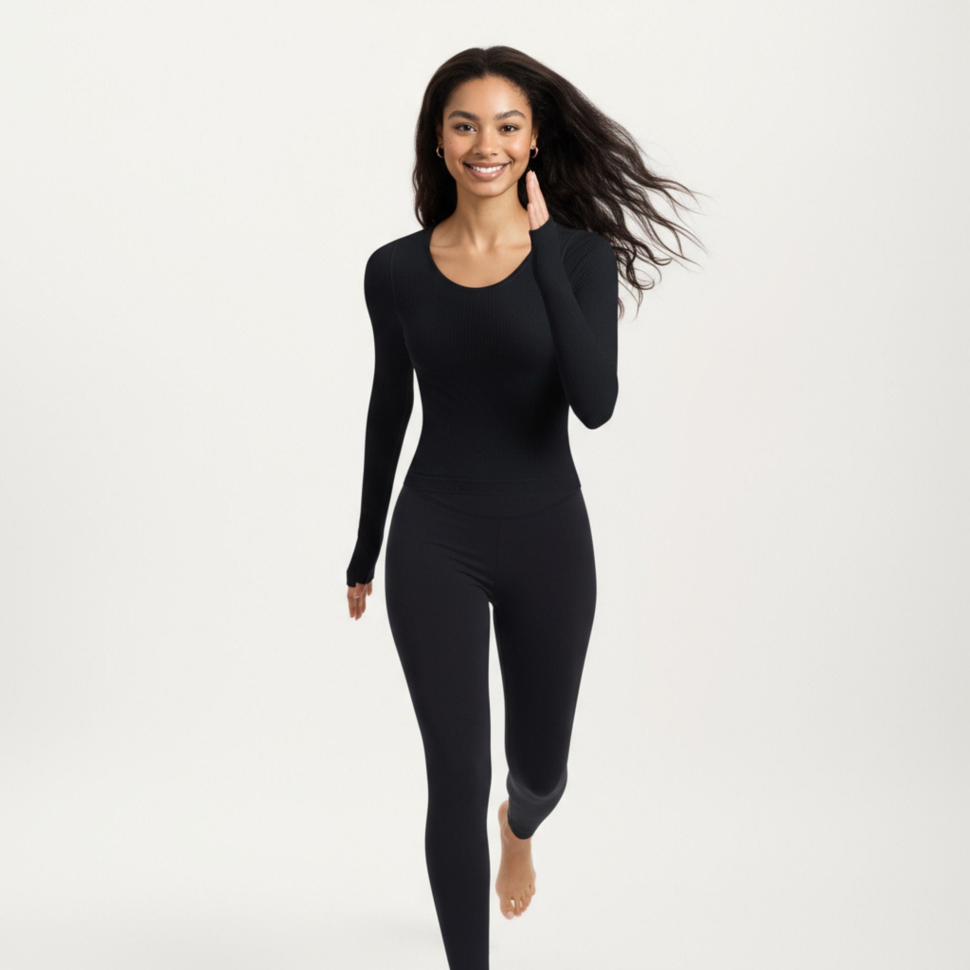Anna-Kaci Active Women's Ribbed Long Sleeve Fitted Top with Crew Neck and Thumbhole Cuffs