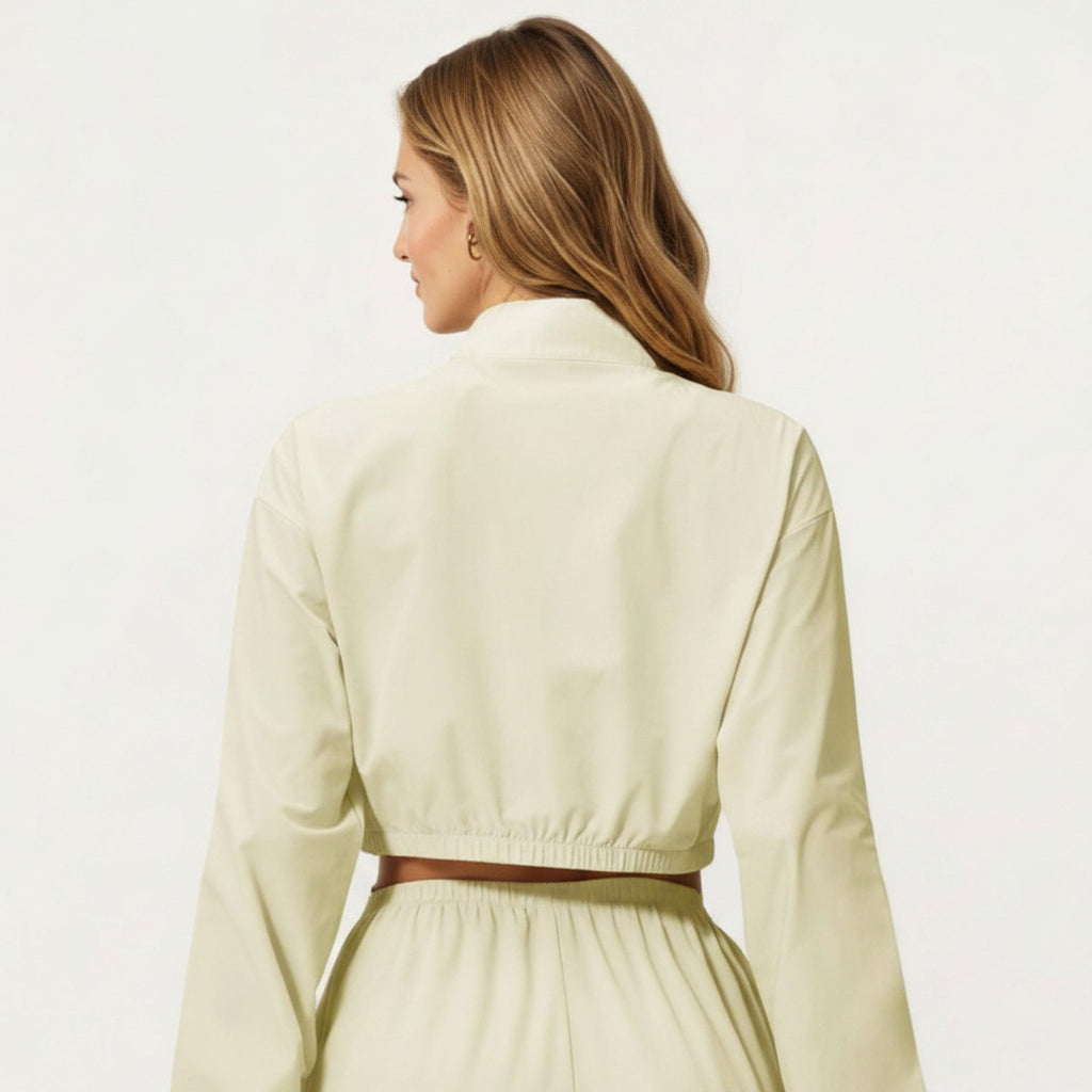 Anna-Kaci Active Women's Cropped Zip Front Jacket with Elastic Hem and Long Sleeves