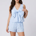 2-Piece Striped Outfit Oversized Bow V-Neck Sleeveless Top and Shorts Set