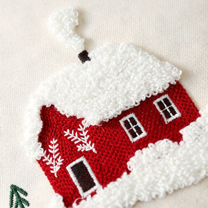 Christmas Embroidered Throw Pillow Cover 18 x 18 Inch Holiday Home Decor