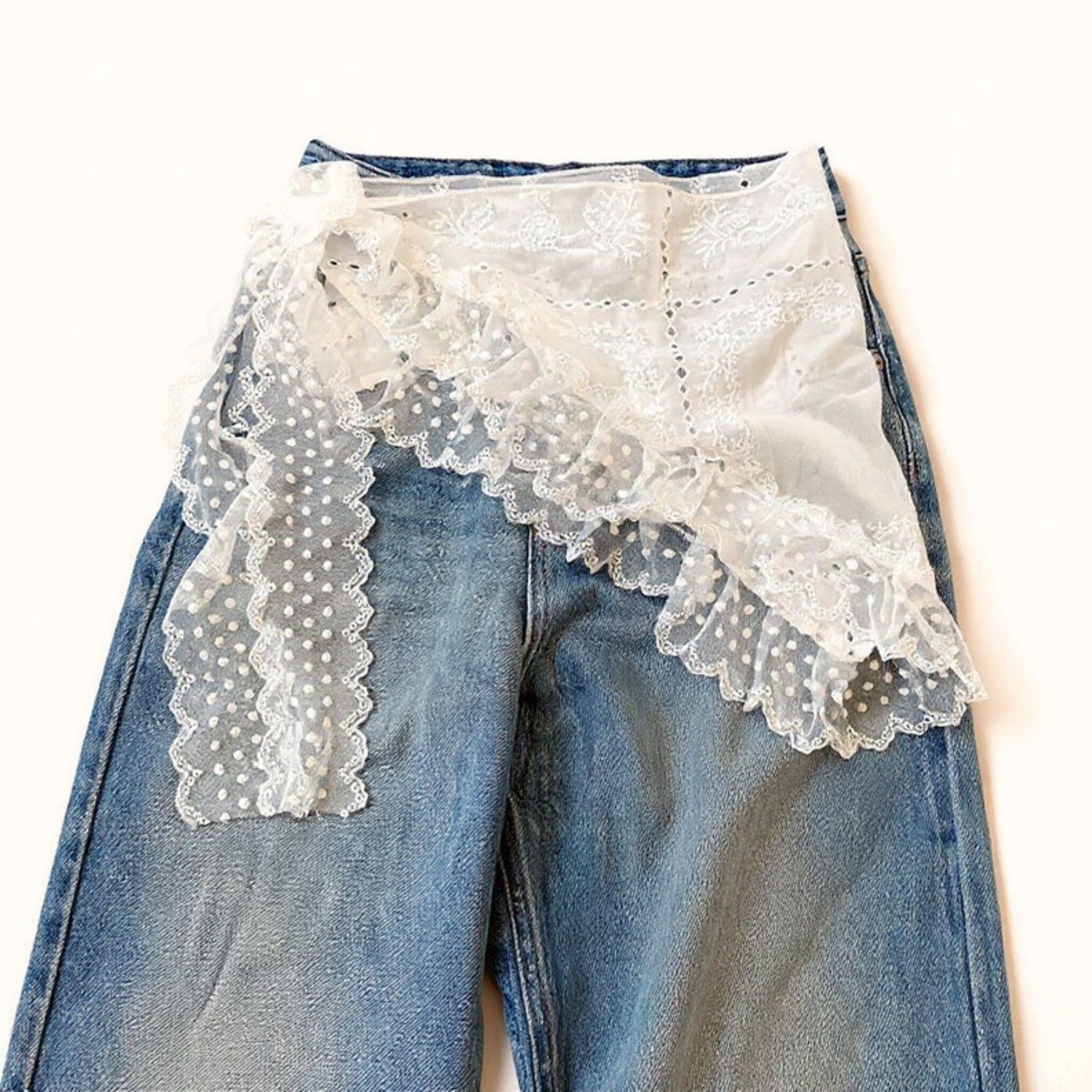 Anna-Kaci Women's Sheer Lace Embroidered Waist Belt with Scalloped Edge and Tie Detail 59in