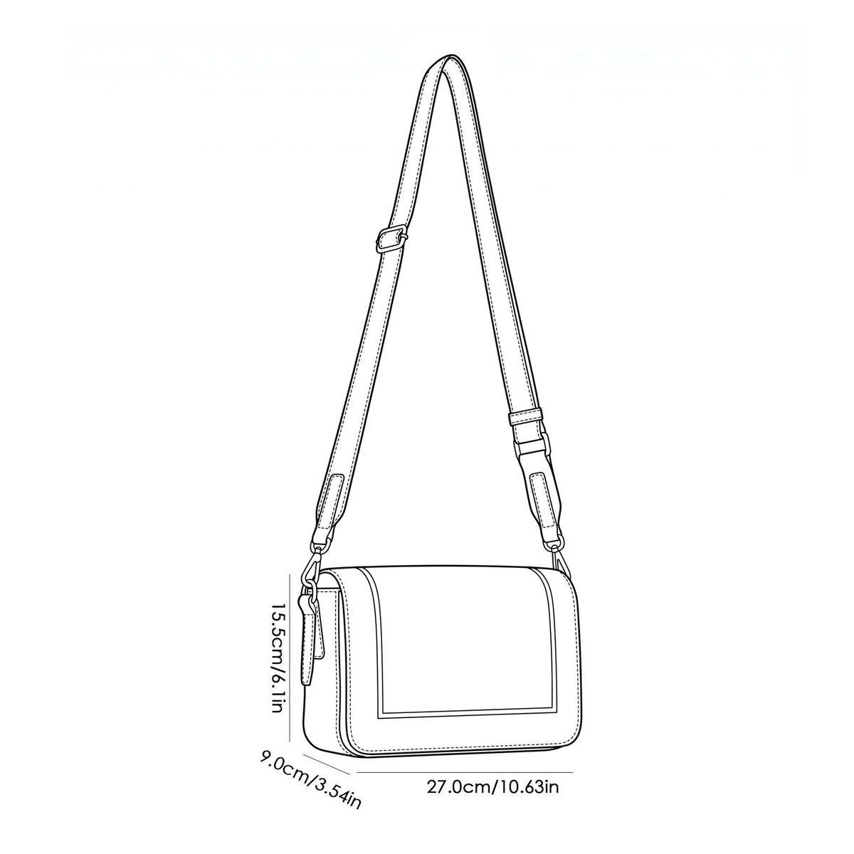 Structured Flap Crossbody Bag with Adjustable Wide Shoulder Strap