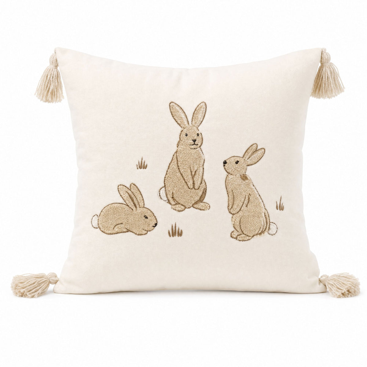 Rabbit Embroidered Throw Pillow Cover Textured Bunny Square Decorative Cushion Cover