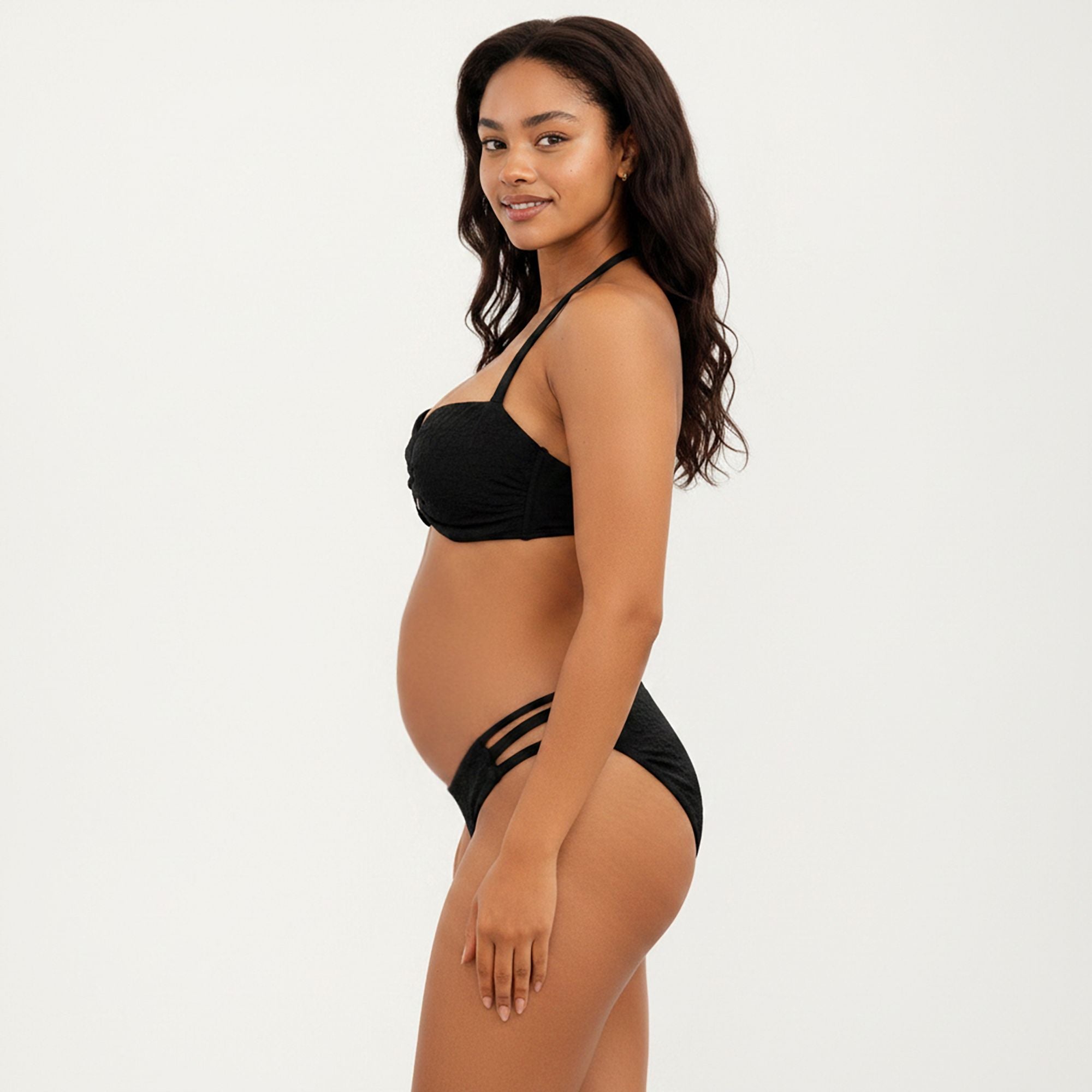Anna-Kaci Swim Women's Maternity  Bikini Set with Twist Front and Strappy High-Waisted Bottom