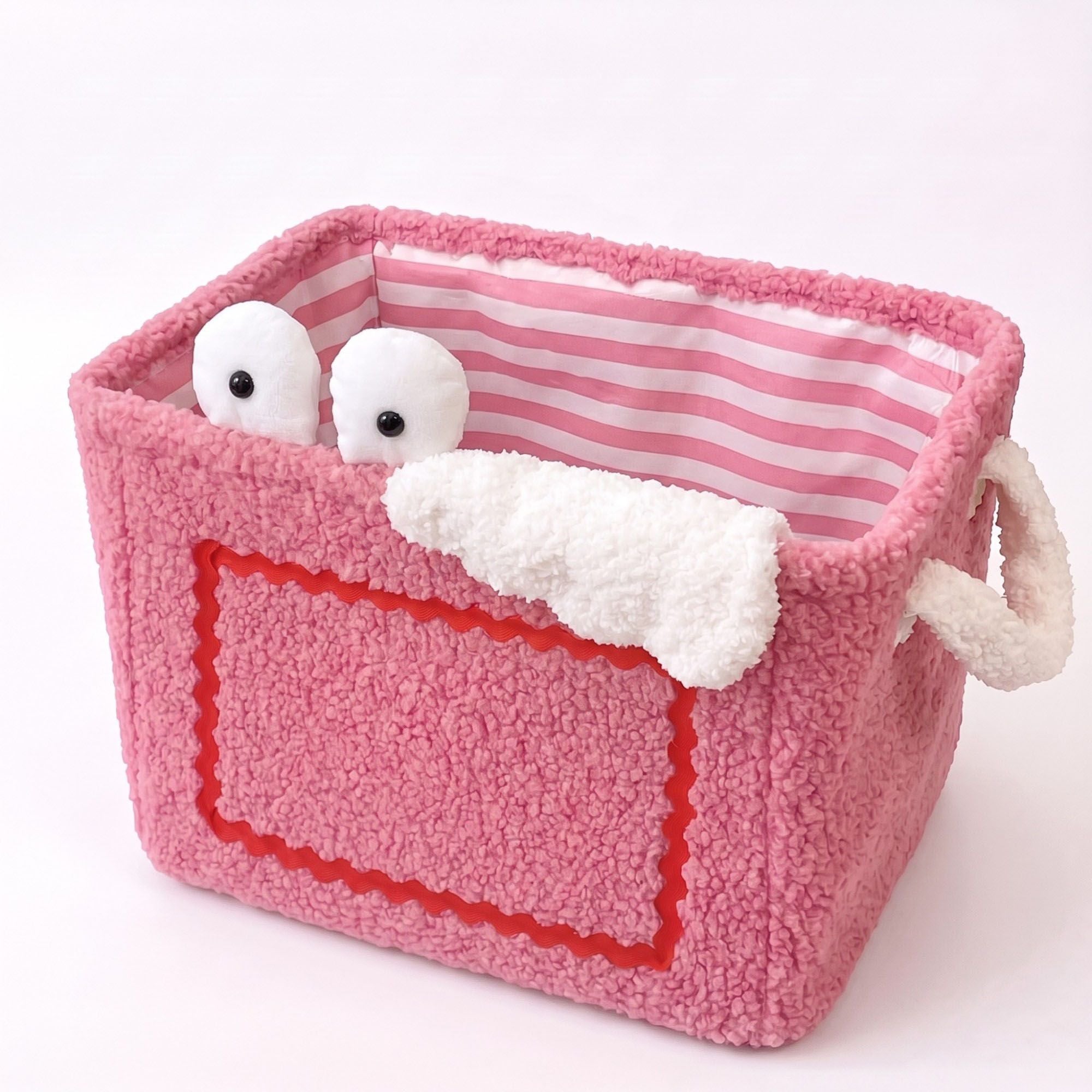 Cesto de Almacenamiento de Peluches para Niños con Asas y Bolsillo Frontal
